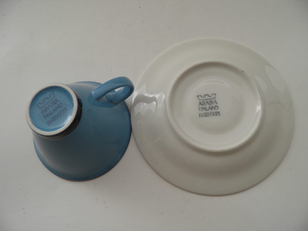 Harlekin turkoosi espressokuppi ja aluslautanen Arabia MYYTY - Image 4